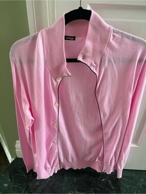 Kiton Light Pink Button-Front Cardigan with Contrast Trim